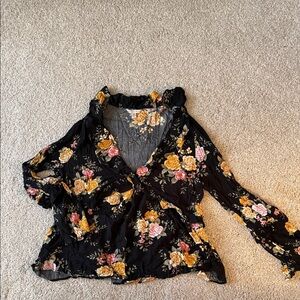American Eagle Black Floral Blouse